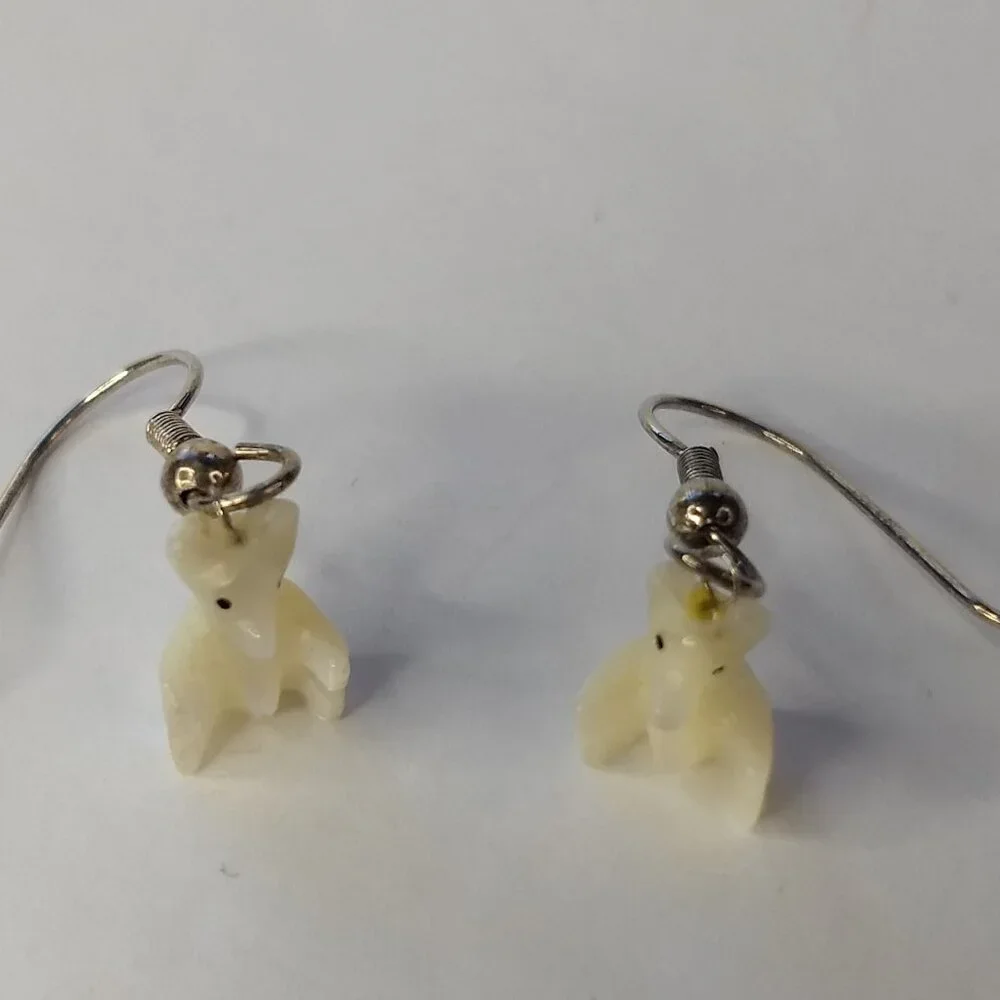 Bear Animal Carved Cream Stone Earrings Small Micro Teacher Librarian Kidcore